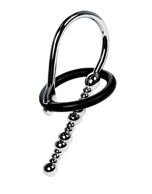 Серебристый уретральный плаг-бусины TOYFA Metal с мягким фиксириющим кольцом - ToyFa - купить с доставкой в Обнинске