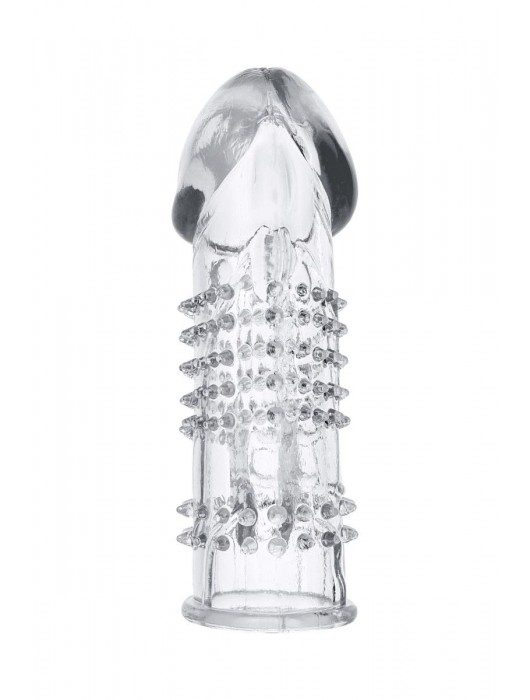 Прозрачная гелевая насадка с шипами и клиторальным отростком - 13 см. - Toyfa Basic - в Обнинске купить с доставкой