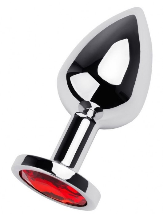 Серебристая коническая анальная пробка с красным кристаллом - 8 см. - ToyFa - купить с доставкой в Обнинске