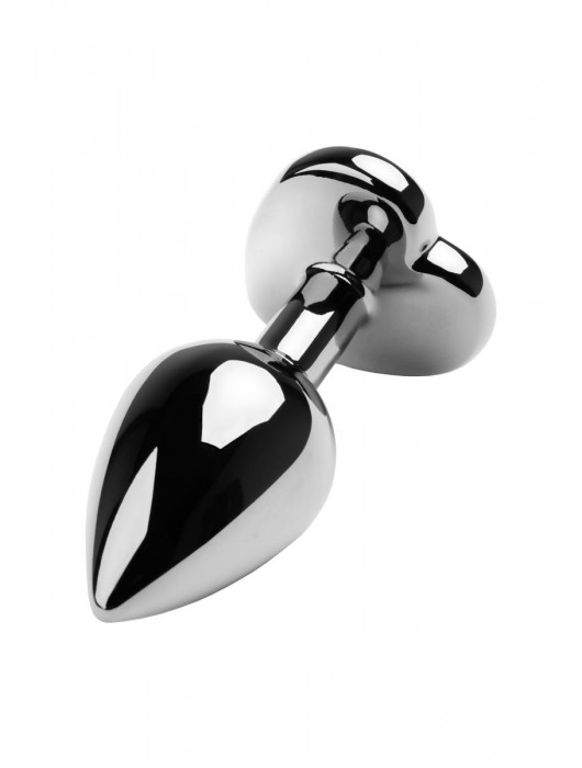 Серебристая коническая анальная пробка с красным кристаллом-сердечком - 7 см. - ToyFa - купить с доставкой в Обнинске