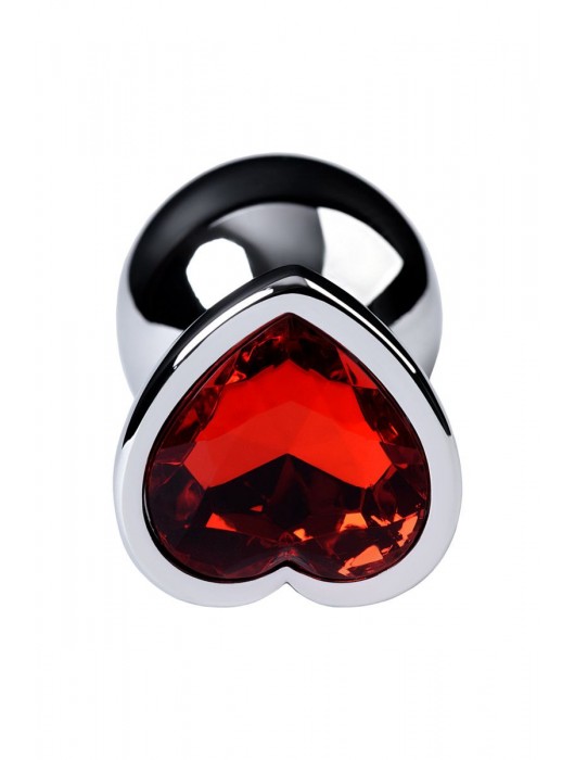 Серебристая коническая анальная пробка с красным кристаллом-сердечком - 7 см. - ToyFa - купить с доставкой в Обнинске