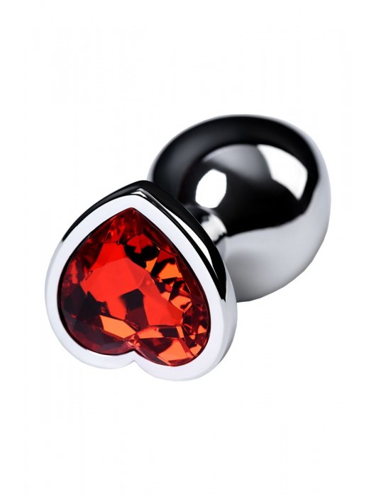 Серебристая коническая анальная пробка с красным кристаллом-сердечком - 7 см. - ToyFa - купить с доставкой в Обнинске