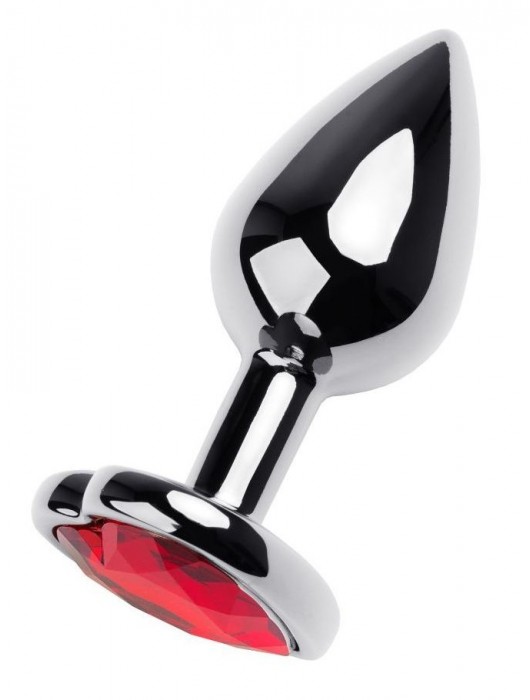 Серебристая коническая анальная пробка с красным кристаллом-сердечком - 7 см. - ToyFa - купить с доставкой в Обнинске