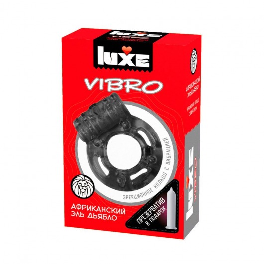 Чёрное эрекционное виброкольцо Luxe VIBRO  Африканский Эль Дьябло  + презерватив - Luxe - в Обнинске купить с доставкой