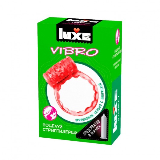 Розовое эрекционное виброкольцо Luxe VIBRO  Поцелуй стриптизёрши  + презерватив - Luxe - в Обнинске купить с доставкой