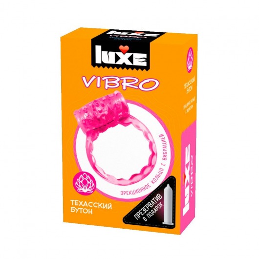 Розовое эрекционное виброкольцо LUXE VIBRO  Техасский бутон  + презерватив - Luxe - в Обнинске купить с доставкой