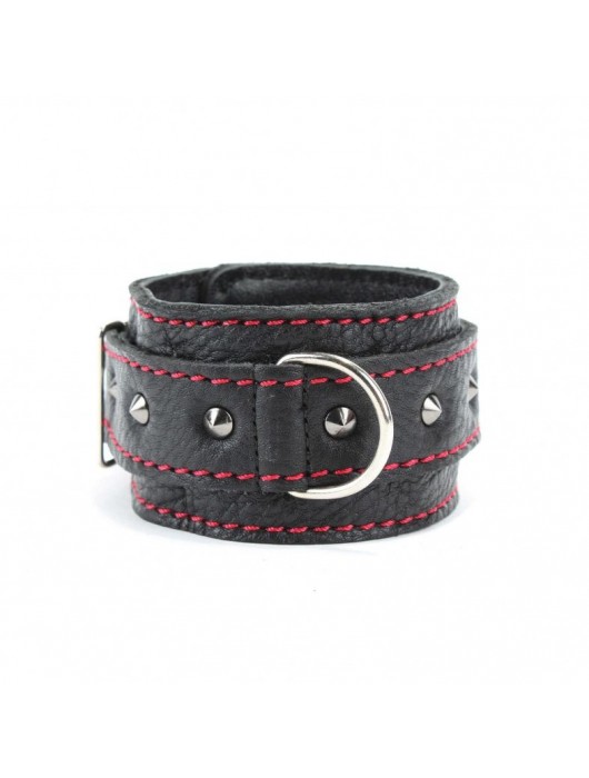 Черные оковы с шипами и контрастной строчкой - БДСМ Арсенал - купить с доставкой в Обнинске