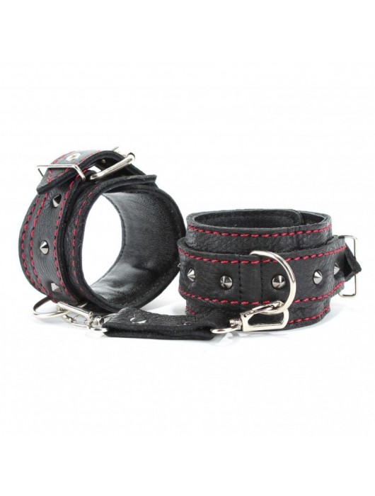 Черные оковы с шипами и контрастной строчкой - БДСМ Арсенал - купить с доставкой в Обнинске