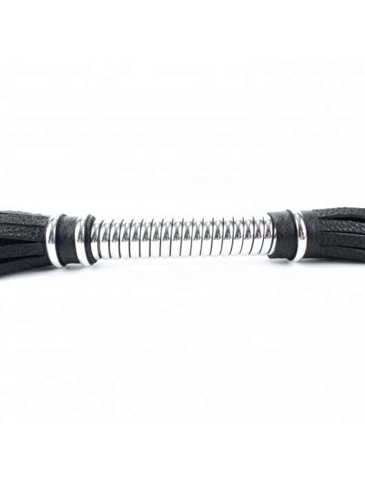 Черная длинная плеть с серебристой ручкой - 56 см. - БДСМ Арсенал - купить с доставкой в Обнинске