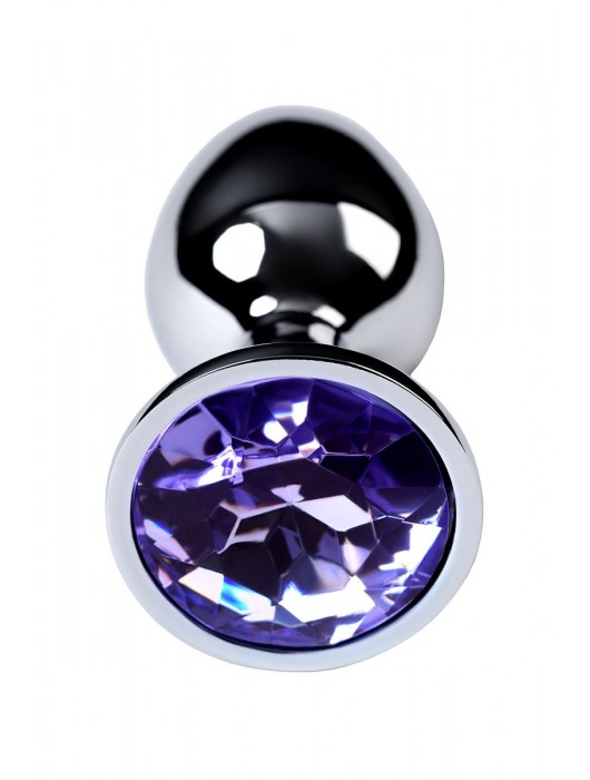 Серебристая конусовидная анальная пробка с фиолетовым кристаллом - 7 см. - ToyFa - купить с доставкой в Обнинске