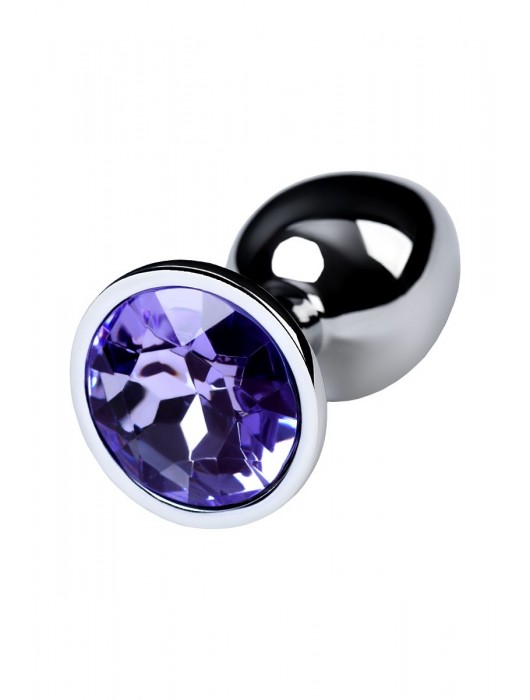 Серебристая конусовидная анальная пробка с фиолетовым кристаллом - 7 см. - ToyFa - купить с доставкой в Обнинске