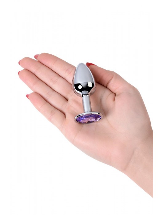 Серебристая конусовидная анальная пробка с фиолетовым кристаллом - 7 см. - ToyFa - купить с доставкой в Обнинске