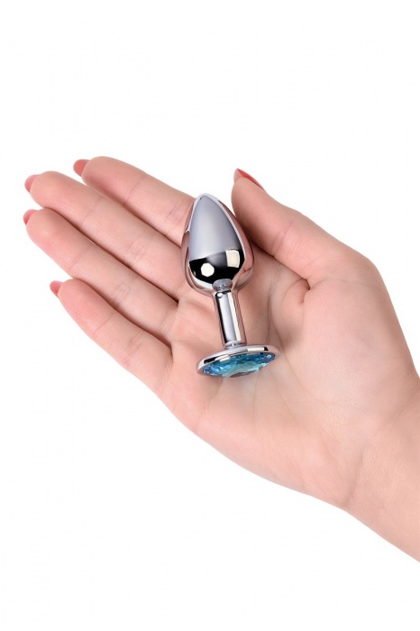 Серебристая конусовидная анальная пробка с голубым кристаллом - 7 см. - ToyFa - купить с доставкой в Обнинске