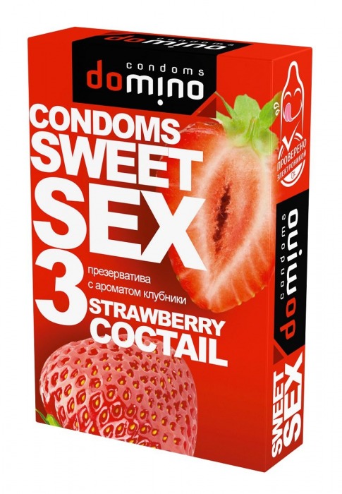 Презервативы для орального секса DOMINO Sweet Sex с ароматом клубничного коктейля  - 3 шт. - Domino - купить с доставкой в Обнинске