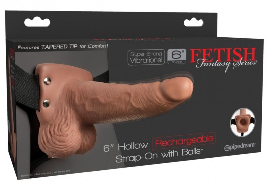 Кофейный перезаряжаемый вибрострапон 6  Hollow Rechargeable Strap-On Remote - 17,5 см. - Pipedream - купить с доставкой в Обнинске