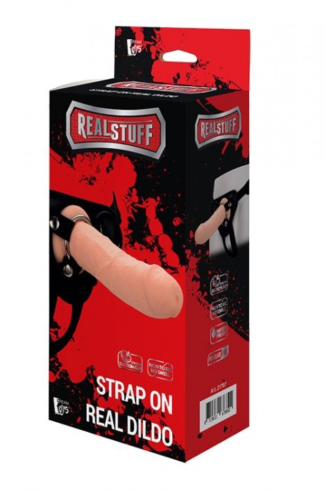 Черные трусики с телесной насадкой STRAP ON REAL DILDO - 21 см. - Dream Toys - купить с доставкой в Обнинске