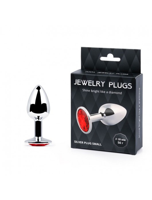 Серебристая анальная пробка с красным стразом - 7,2 см. - Anal Jewelry Plug - купить с доставкой в Обнинске