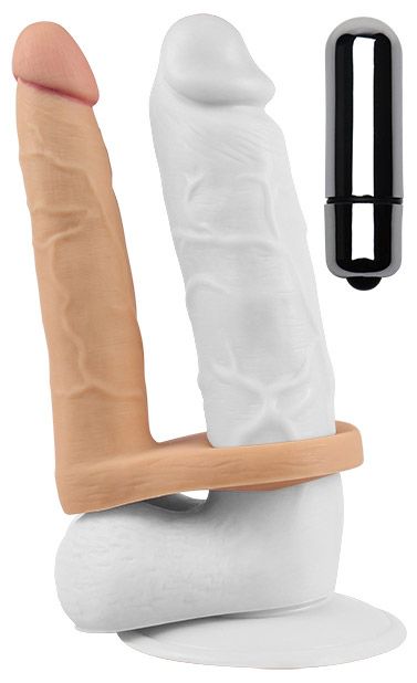 Телесная вибронасадка для двойного проникновения The Ultra Soft Double-Vibrating - 15,8 см. - Lovetoy - купить с доставкой в Обнинске