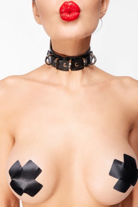 Длинный черный чокер с D-кольцами - Джага-Джага - купить с доставкой в Обнинске
