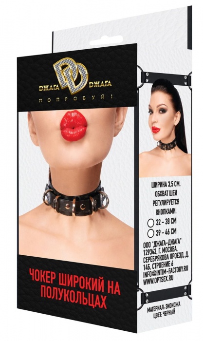 Длинный черный чокер с D-кольцами - Джага-Джага - купить с доставкой в Обнинске