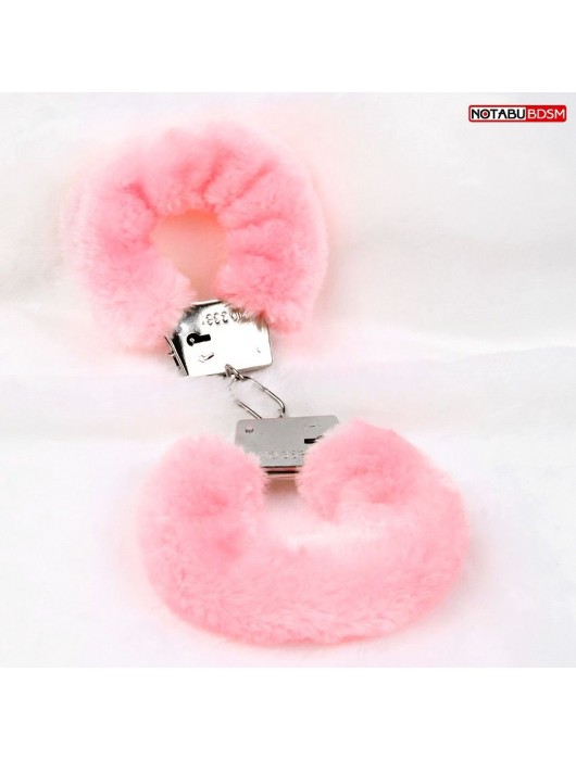 Металлические наручники с мягкой нежно-розовой опушкой - Notabu - купить с доставкой в Обнинске