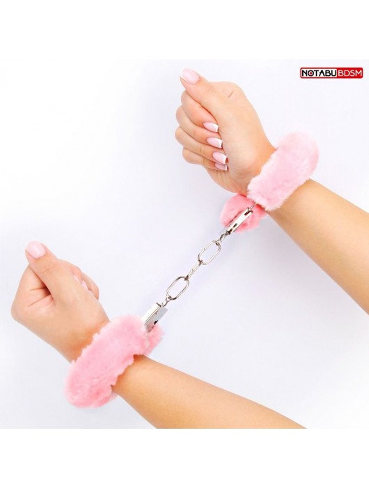 Металлические наручники с мягкой нежно-розовой опушкой - Notabu - купить с доставкой в Обнинске
