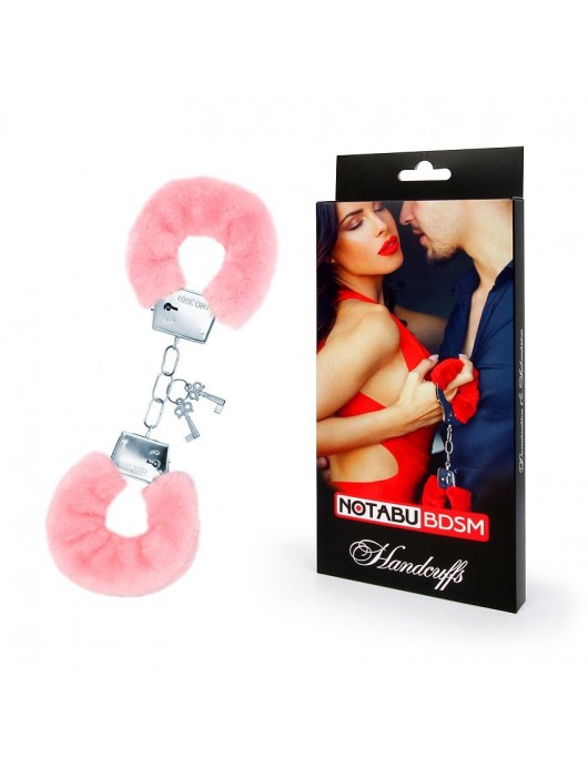 Металлические наручники с мягкой нежно-розовой опушкой - Notabu - купить с доставкой в Обнинске