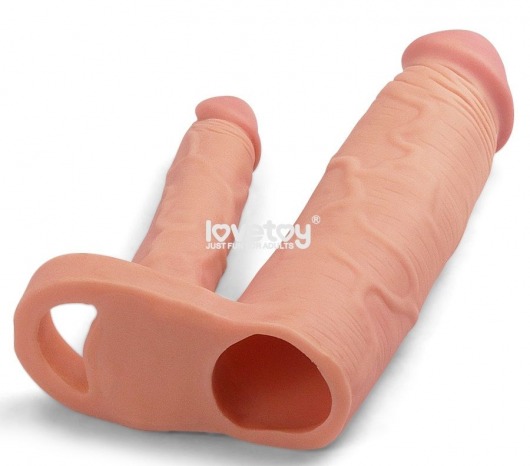 Телесная насадка для двойного проникновения Add 2 Pleasure X Tender Double Penis Sleeve - 20 см. - Lovetoy - в Обнинске купить с доставкой