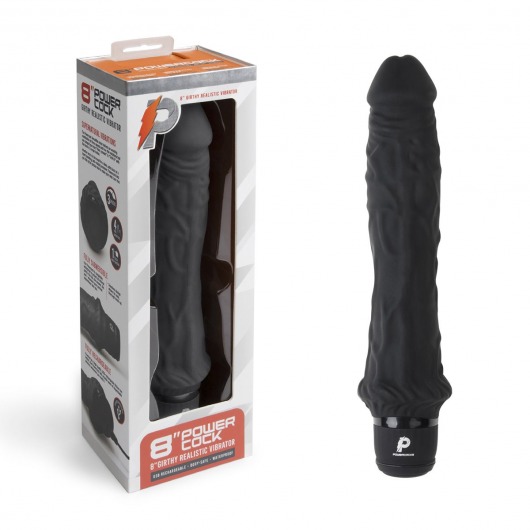 Черный вибратор-реалистик 8  Girthy Realistic Vibrator - 24,5 см. - PowerCocks