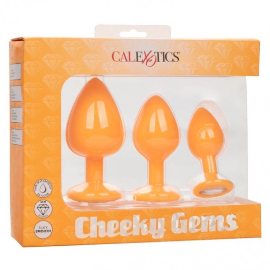 Набор из трёх оранжевых анальных пробок с кристаллом Cheeky Gems - California Exotic Novelties