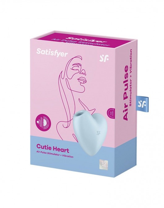 Голубой вибромассажер Cutie Heart с вакуум-волновой стимуляцией - Satisfyer