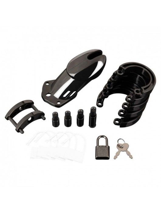 Черная акриловая клетка целомудрия для члена с замком - BlueLine - купить с доставкой в Обнинске