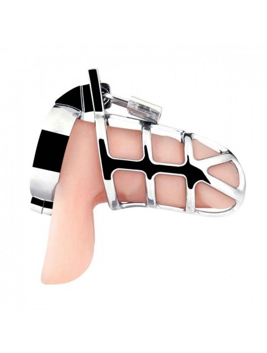 Серебристая металлическая клетка для члена с замком Enslave Cock Cage - BlueLine - купить с доставкой в Обнинске