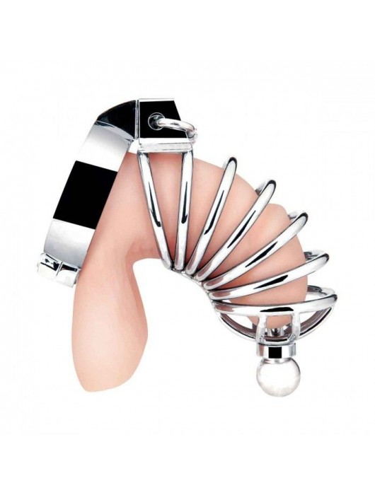 Серебристая клетка для члена Urethral Play Cage - BlueLine - купить с доставкой в Обнинске