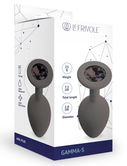 Серая анальная пробка с черным кристаллом Gamma-S - 7,2 см. - Le Frivole