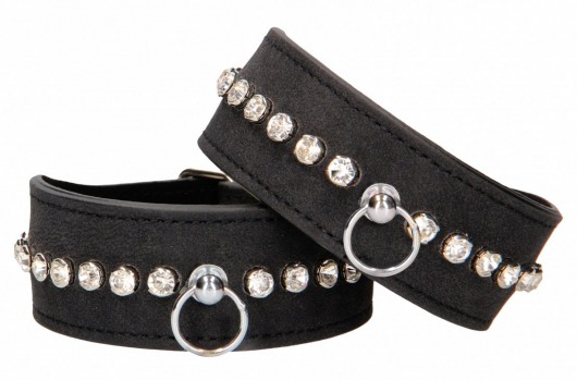 Черные наручники Diamond Studded Wrist Cuffs - Shots Media BV - купить с доставкой в Обнинске