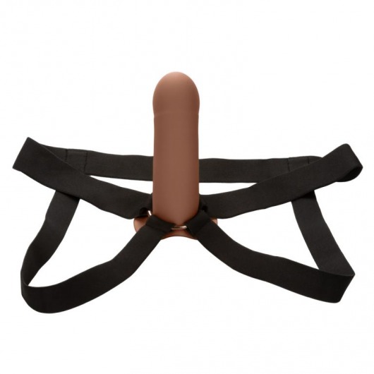 Коричневый фаллопротез из силикона Extension with Harness - 15,75 см. - California Exotic Novelties - купить с доставкой в Обнинске