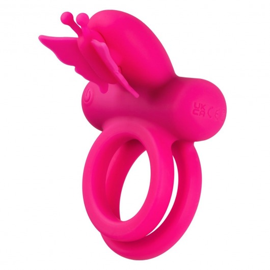 Розовое эрекционное виброкольцо Silicone Rechargeable Dual Butterfly Ring - California Exotic Novelties - в Обнинске купить с доставкой