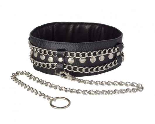 Чёрный ошейник с цепочками и поводком - Sitabella - купить с доставкой в Обнинске