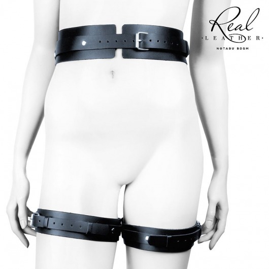 Черный кожаный пояс с гартерами - S-M - Notabu - купить с доставкой в Обнинске