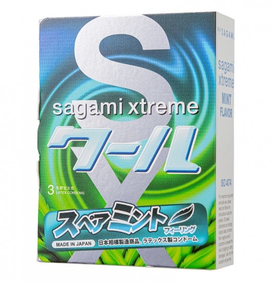 Презервативы Sagami Xtreme Mint с ароматом мяты - 3 шт. - Sagami - купить с доставкой в Обнинске