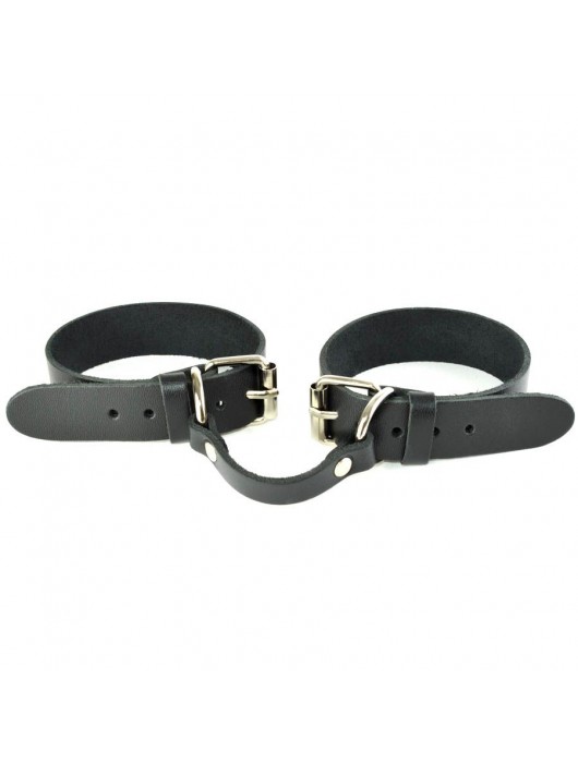 Черные кожаные наручники со съемной красной опушкой - Sitabella - купить с доставкой в Обнинске