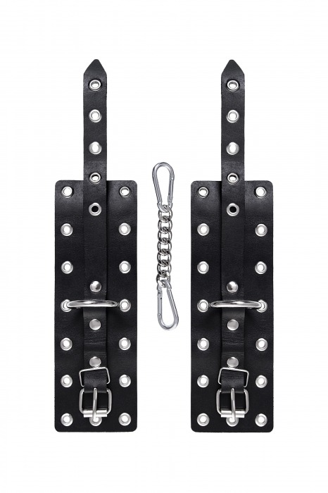 Черные кожаные однослойные наручники с люверсами - Pecado - купить с доставкой в Обнинске