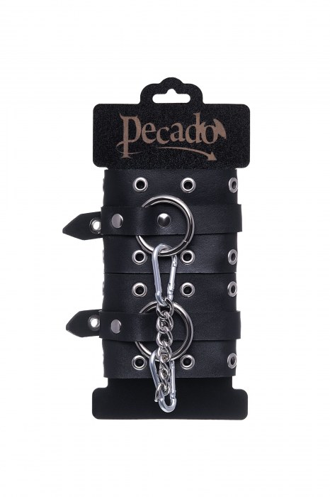 Черные кожаные однослойные наручники с люверсами - Pecado - купить с доставкой в Обнинске