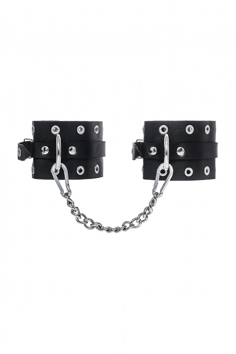 Черные кожаные однослойные оковы с люверсами - Pecado - купить с доставкой в Обнинске