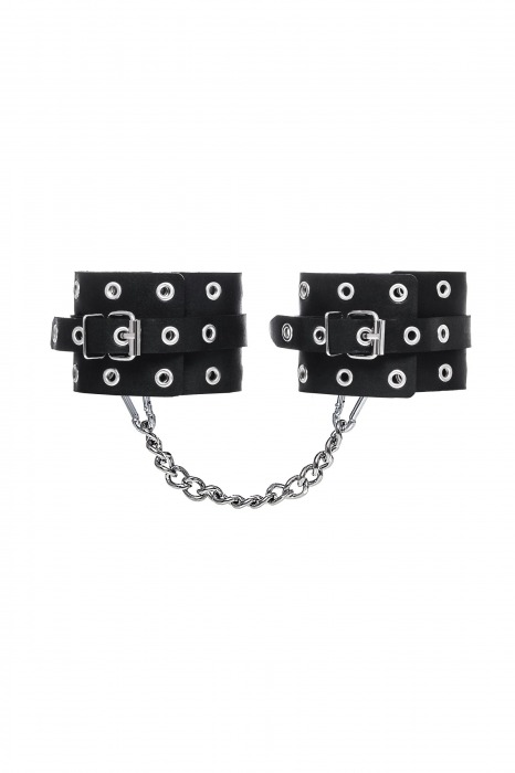 Черные кожаные однослойные оковы с люверсами - Pecado - купить с доставкой в Обнинске