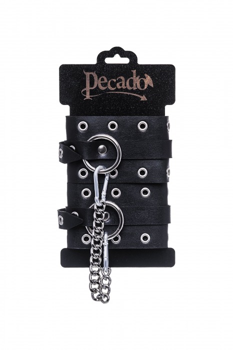 Черные кожаные однослойные оковы с люверсами - Pecado - купить с доставкой в Обнинске