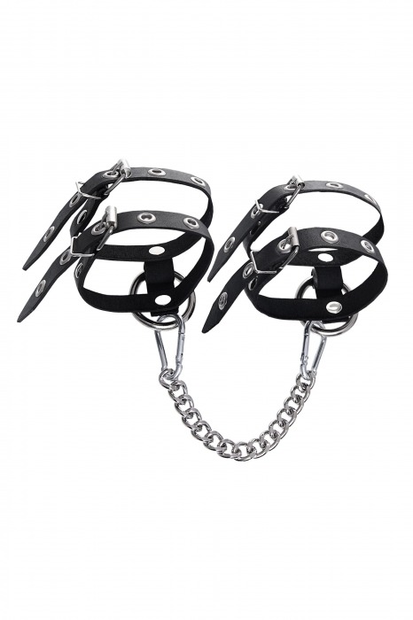 Черные однослойные кожаные оковы из двух ремешков - Pecado - купить с доставкой в Обнинске