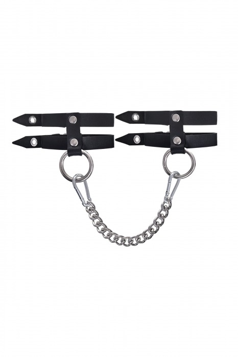 Черные однослойные кожаные оковы из двух ремешков - Pecado - купить с доставкой в Обнинске