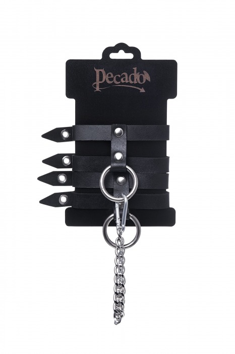 Черные однослойные кожаные оковы из двух ремешков - Pecado - купить с доставкой в Обнинске